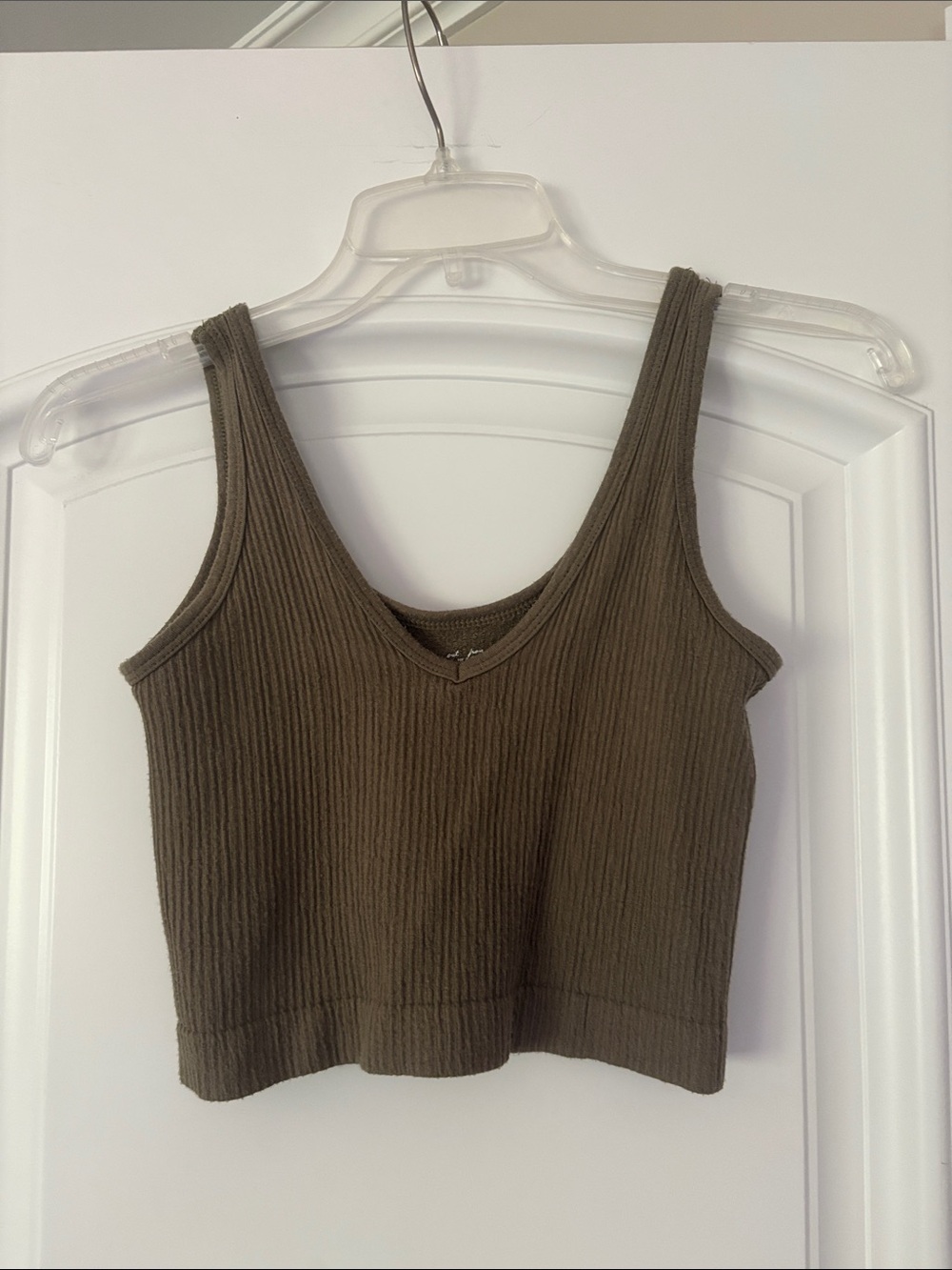Urban Outfitters Olive Ribbed V-Neck Cropped Tank